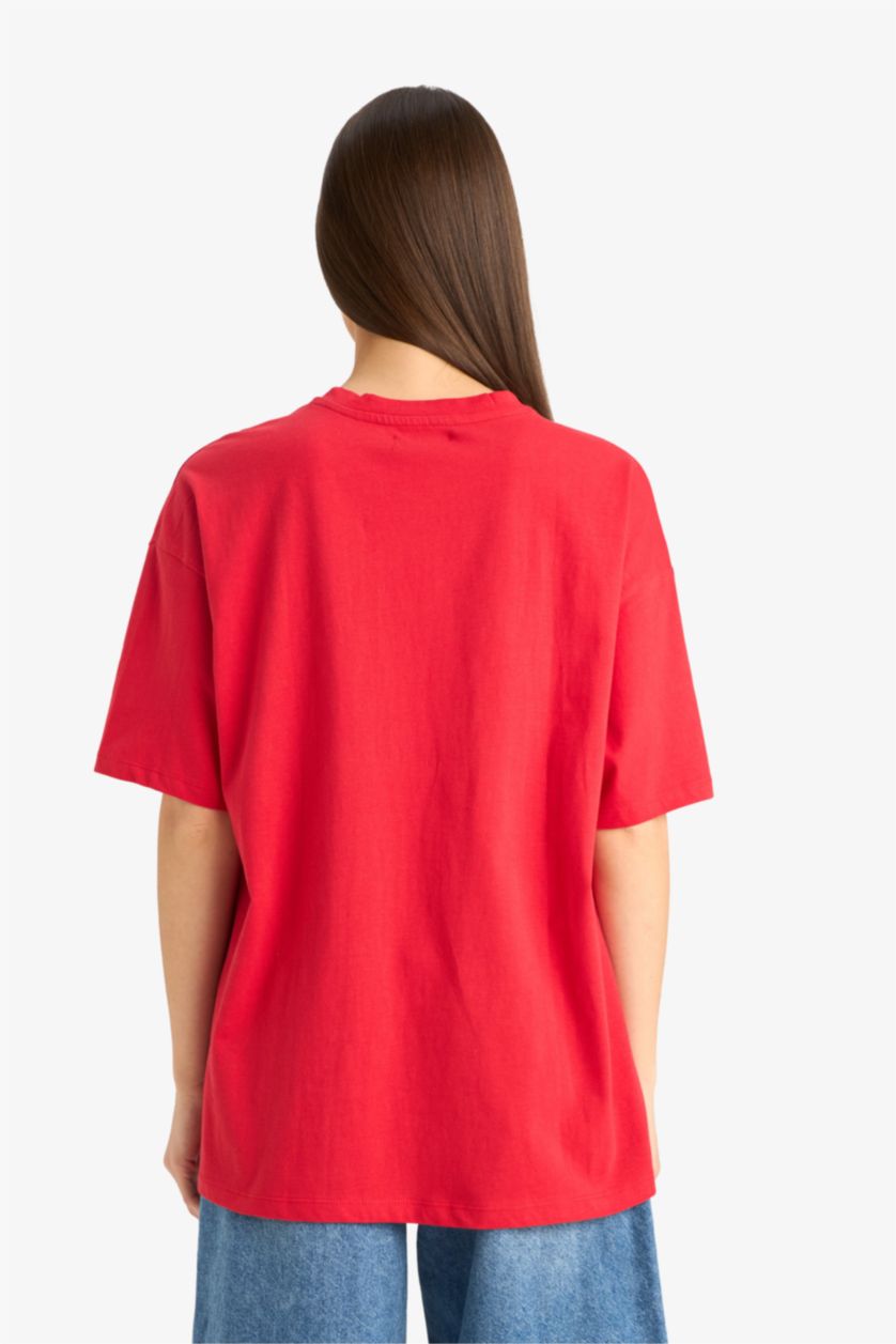 WOMAN Red Oversize Fit Crew Neck Short Sleeve T-Shirt