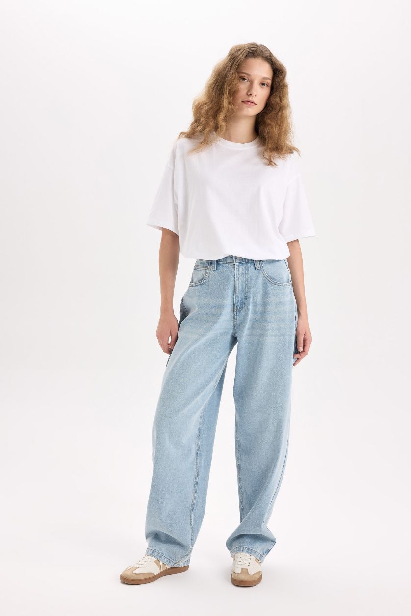 نساء أبيض تيشيرت اوفر سايز نص ردن ياخة مستديرة