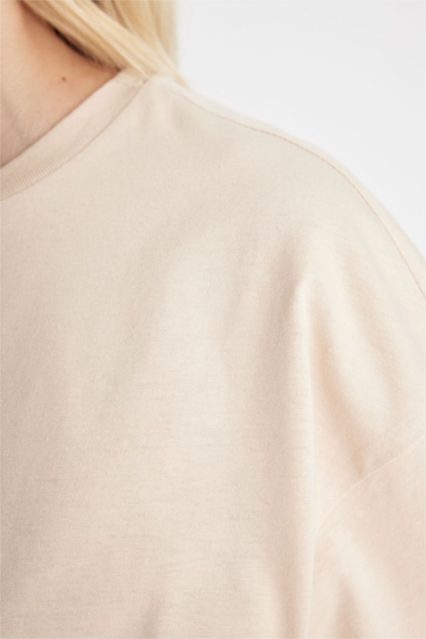 Women Light Beige Oversize Fit Short Sleeve T-Shirt
