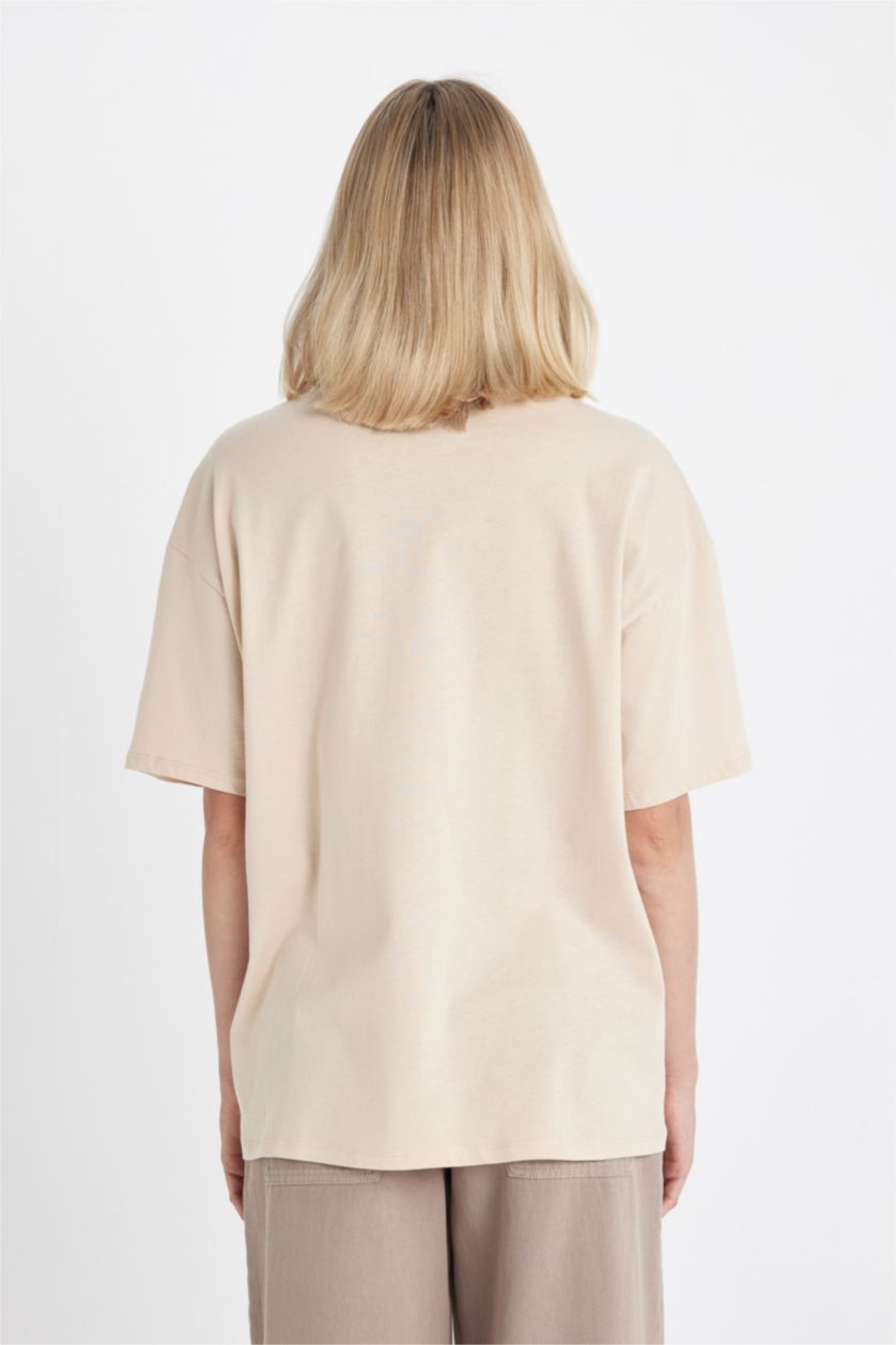 Women Light Beige Oversize Fit Short Sleeve T-Shirt