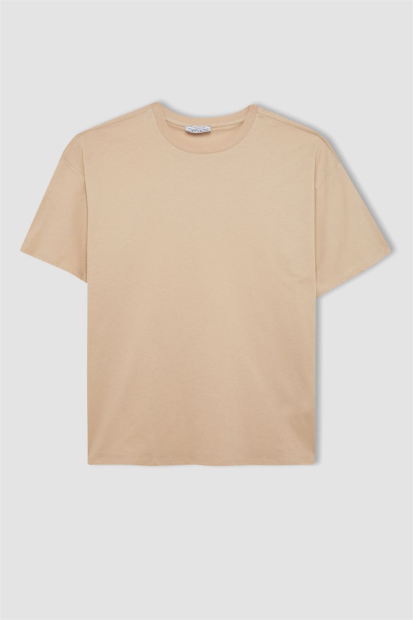 Women Light Beige Oversize Fit Short Sleeve T-Shirt