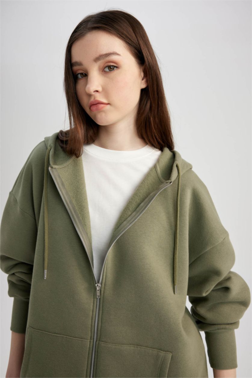 WOMAN Khaki Oversize Fit Hooded Cardigan