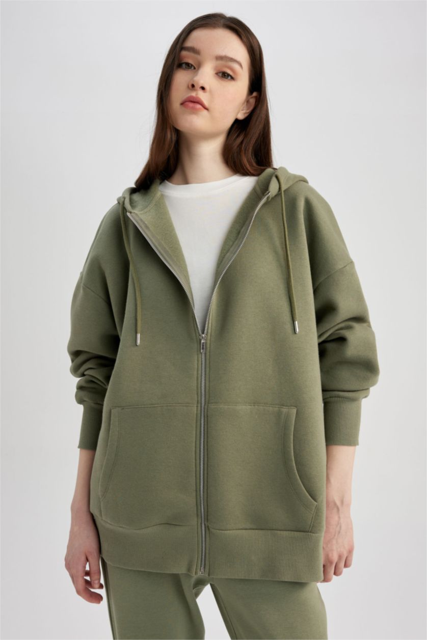 WOMAN Khaki Oversize Fit Hooded Cardigan