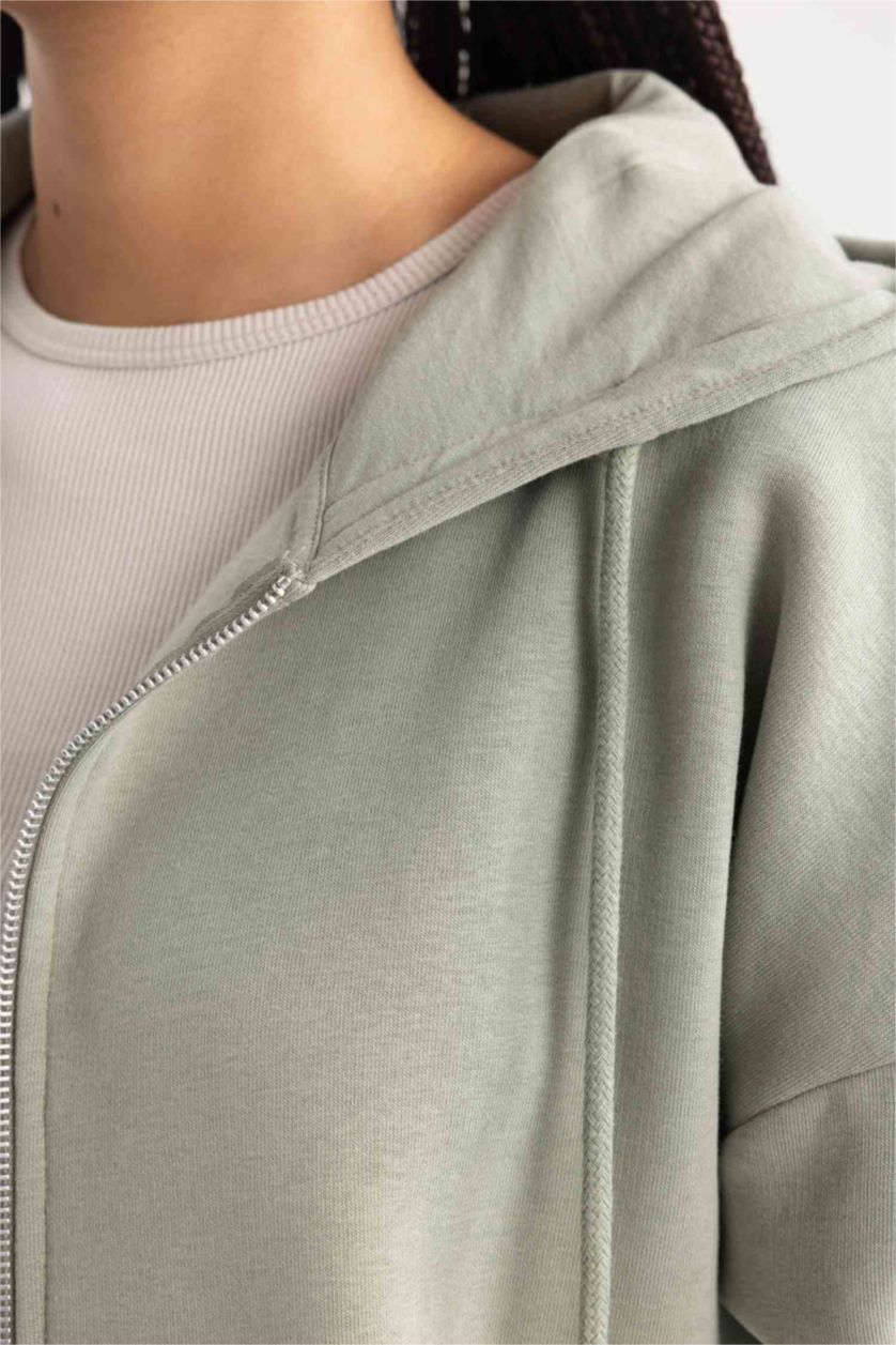 Женщины Светлый хаки Кардиган оверсайз с капюшоном из плотной ткани