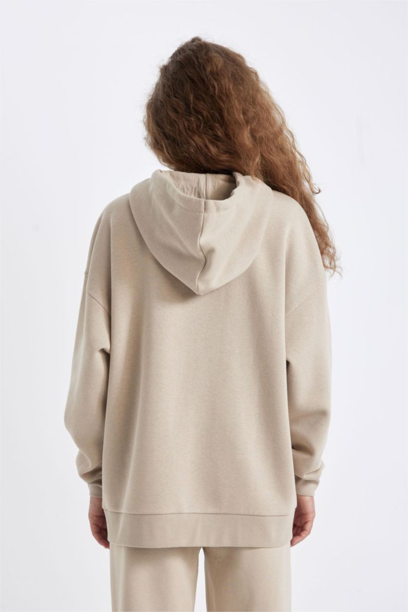 FEMME Beige Sweat-shirt à capuche Oversize zippé en tissu Sweat épais