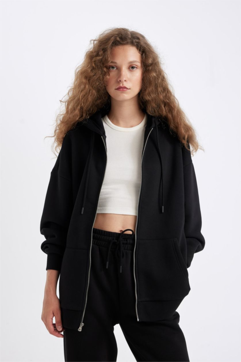 たろー　レディース　BLK M Black WOMAN Oversize Fit Thick Sweatshirt Fabric Cardigan 3112918