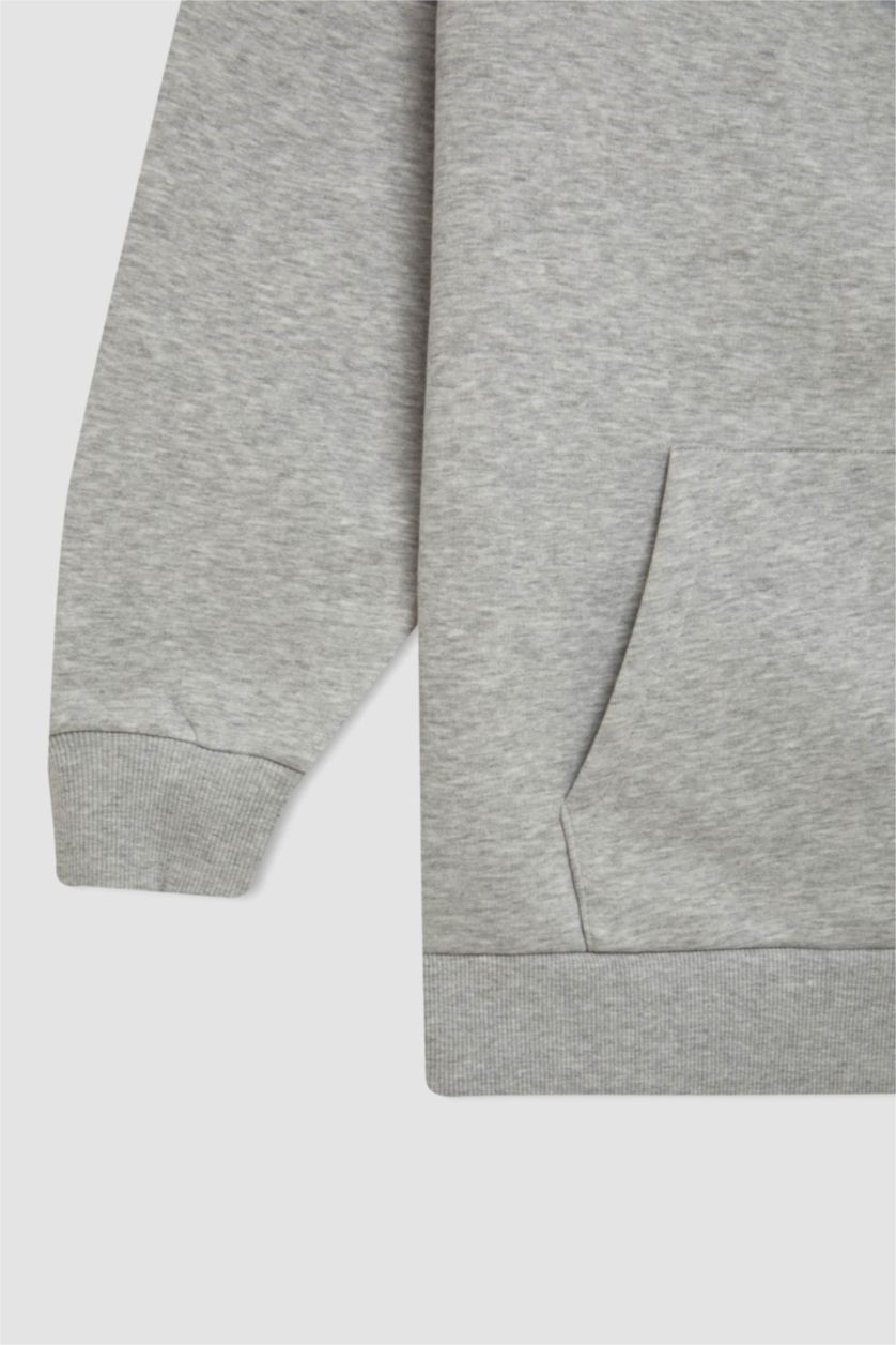 WOMAN Grey Melange Oversize Fit Kangaroo Pocket Basic Zip-Up Hoodie