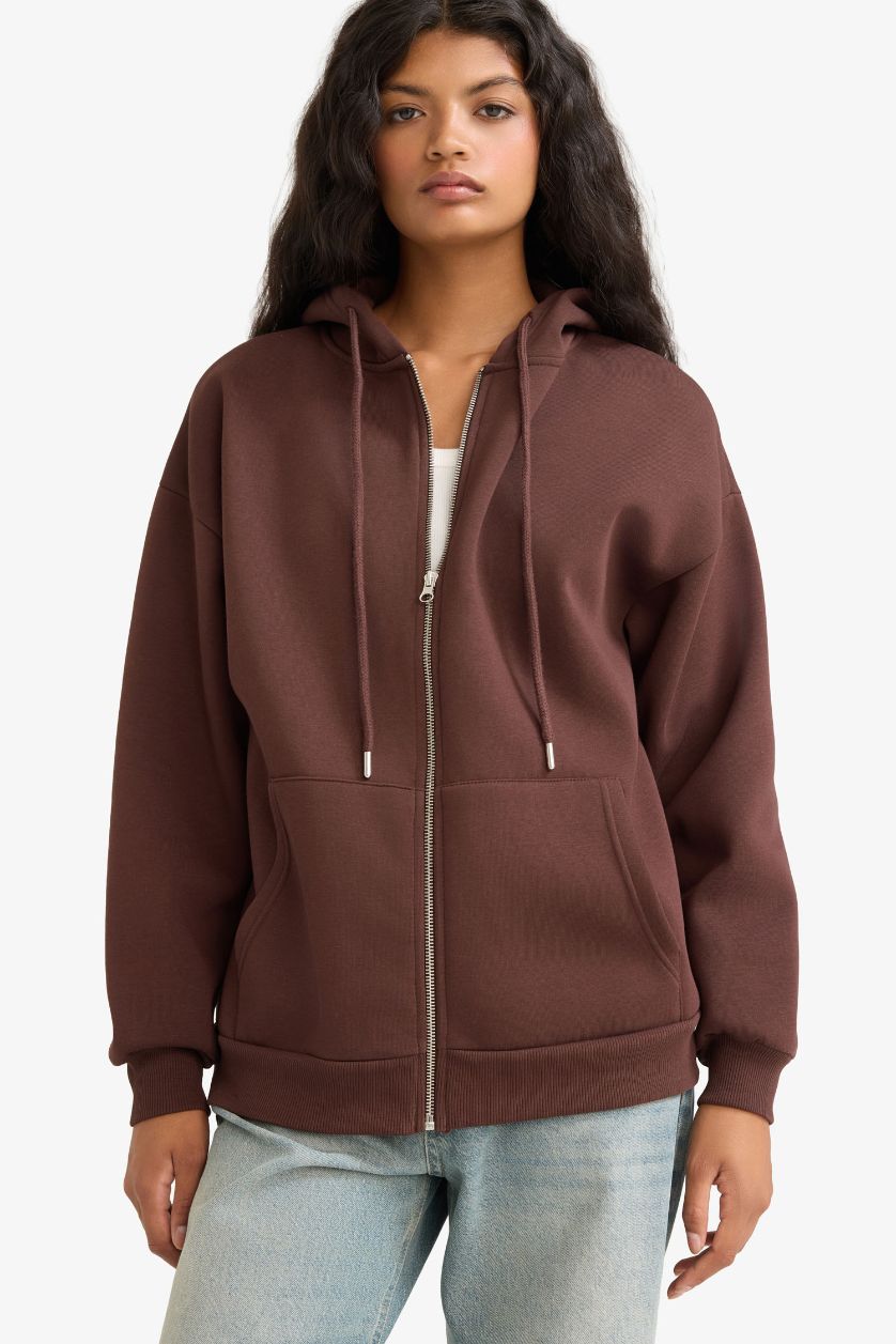 FEMME Marron Sweat à capuche zippé oversize avec poches