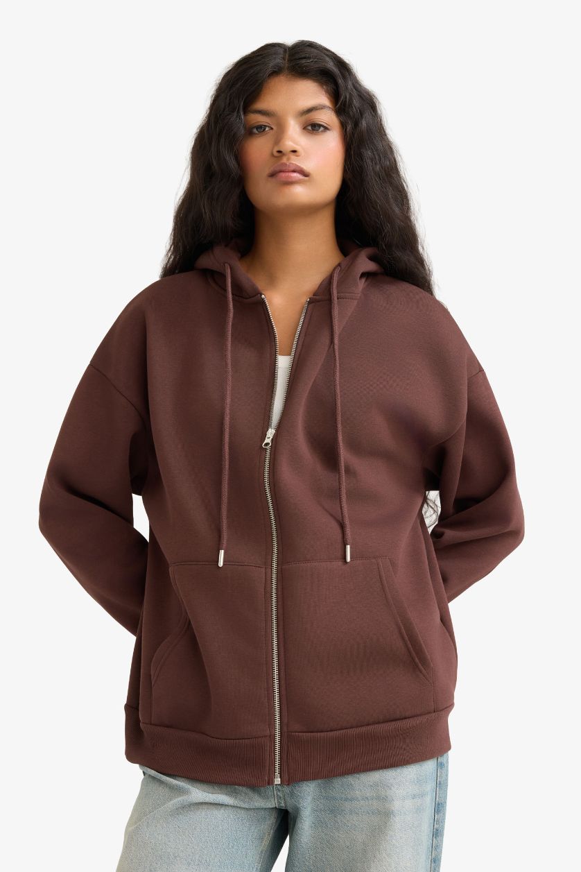 FEMME Marron Sweat à capuche zippé oversize avec poches