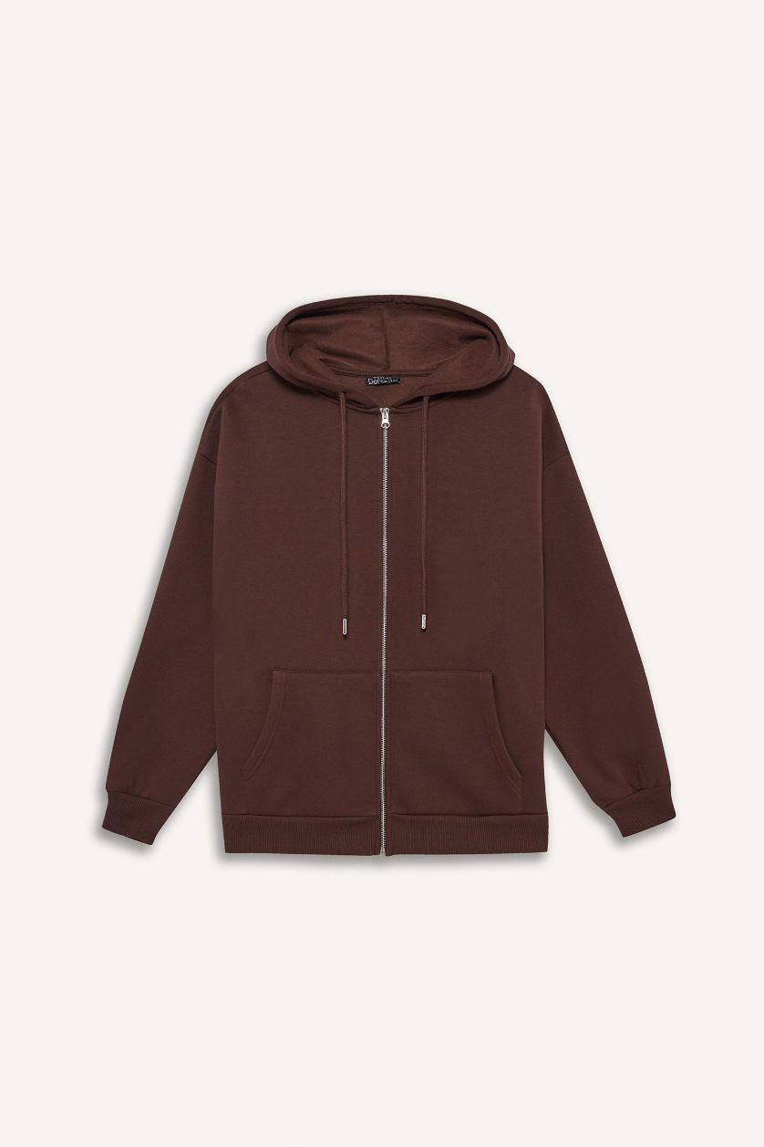 FEMME Marron Sweat à capuche zippé oversize avec poches