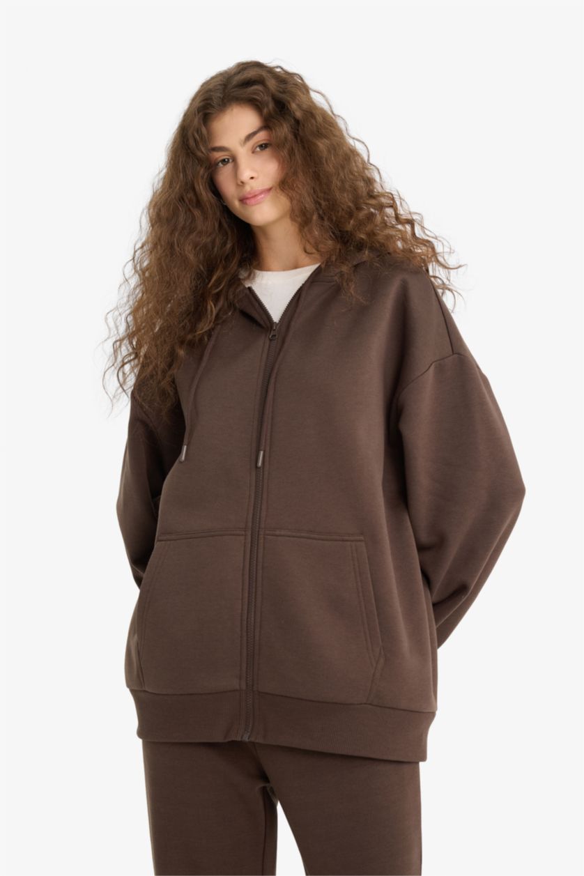 Әйелдерге Қоңыр үлкен пішім бас киімді 3 иірілмеген жіп Кардиган