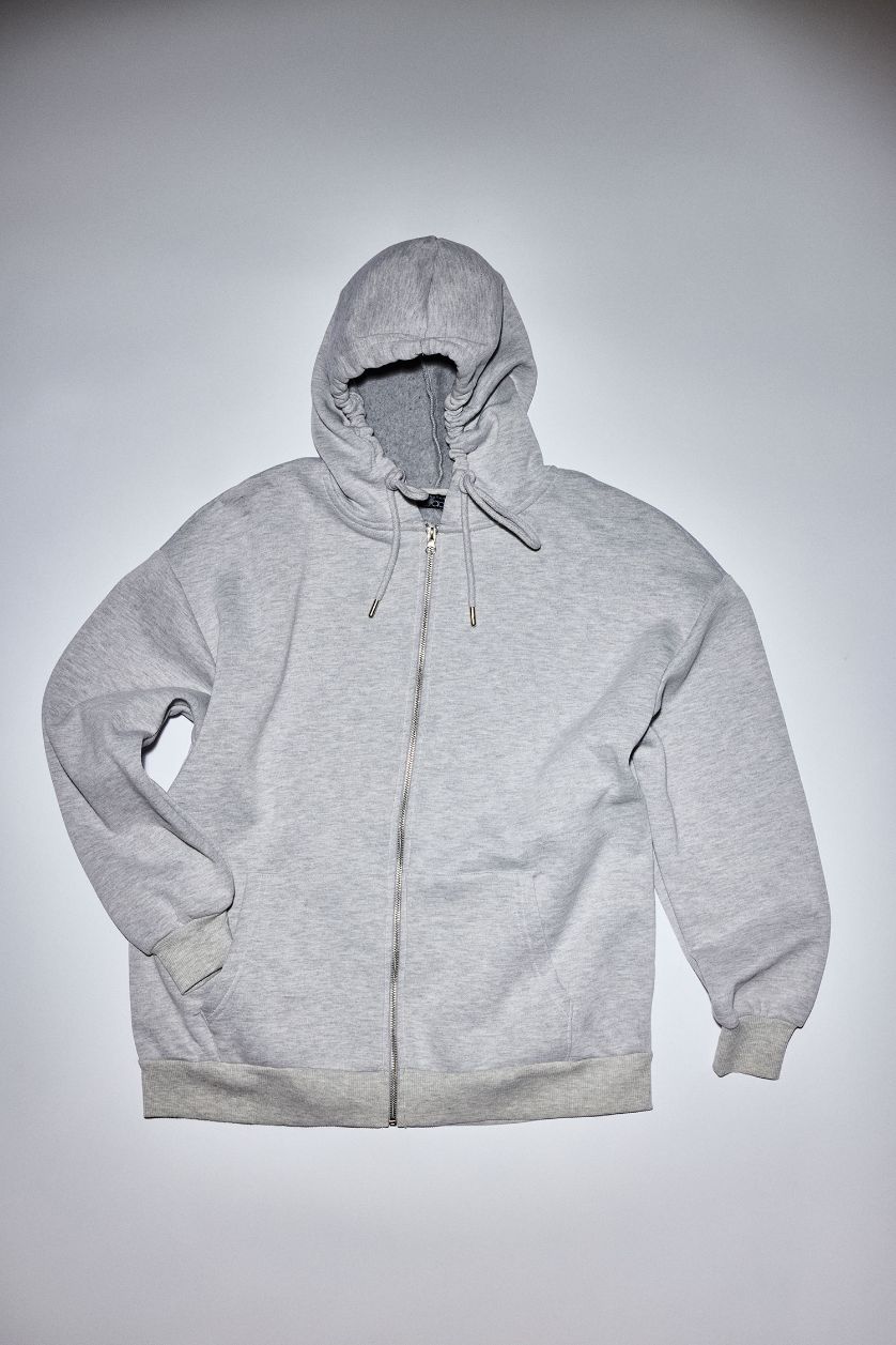 WOMAN Grey Melange Oversize Fit Thick Fabric Zip-Up Hoodie