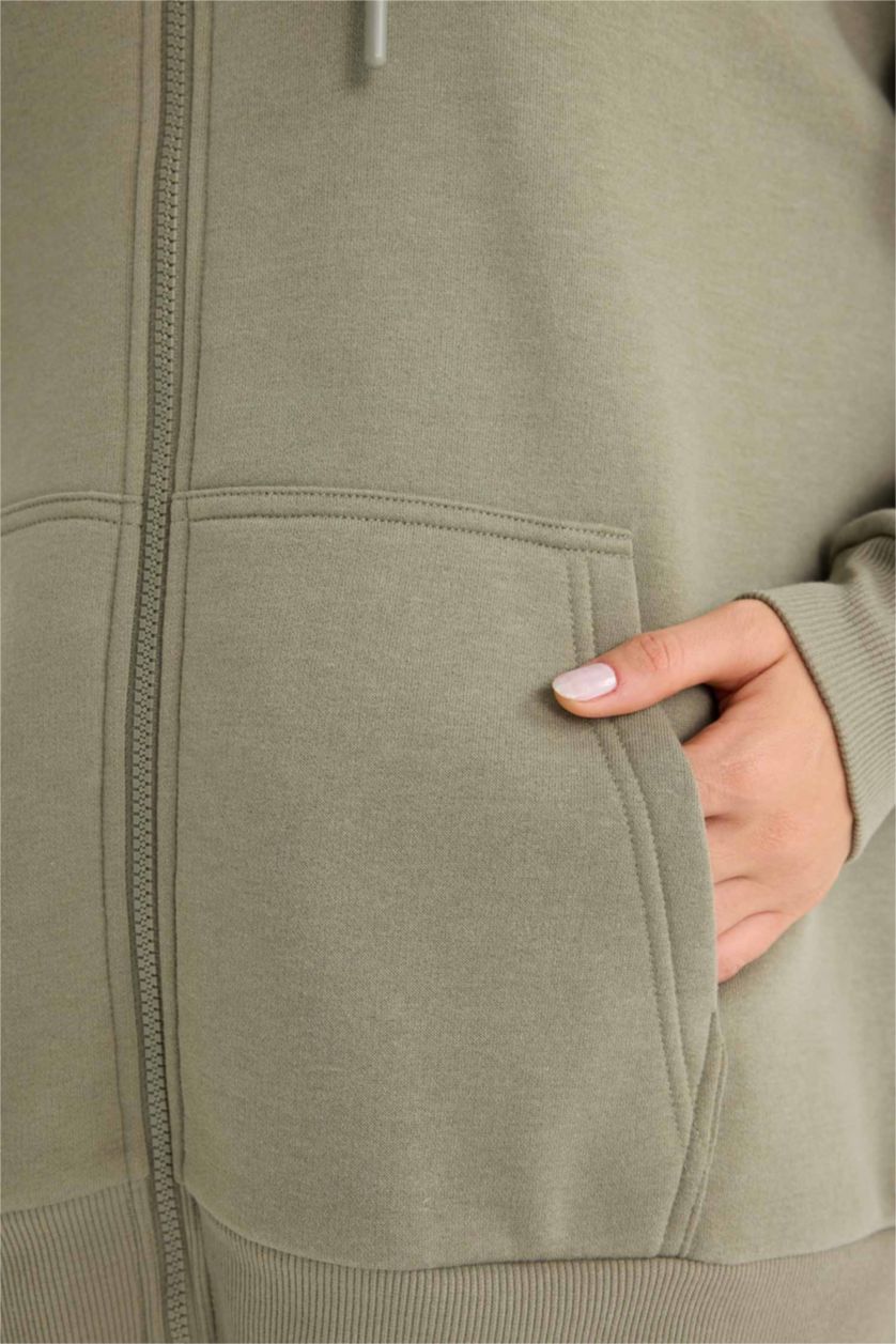 Женщины Светлый хаки Оверсайз широкий крой с капюшоном из толстой ткани кардиган