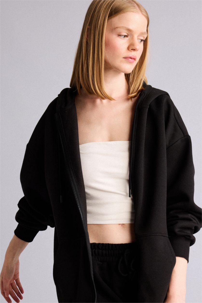 Kadın Siyah Oversıze Kalın Kumaş Hırka