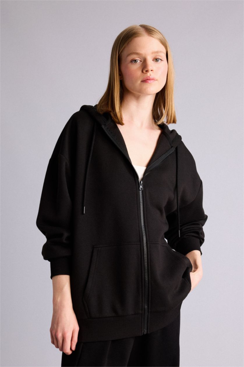 Kadın Siyah Oversıze Kalın Kumaş Hırka