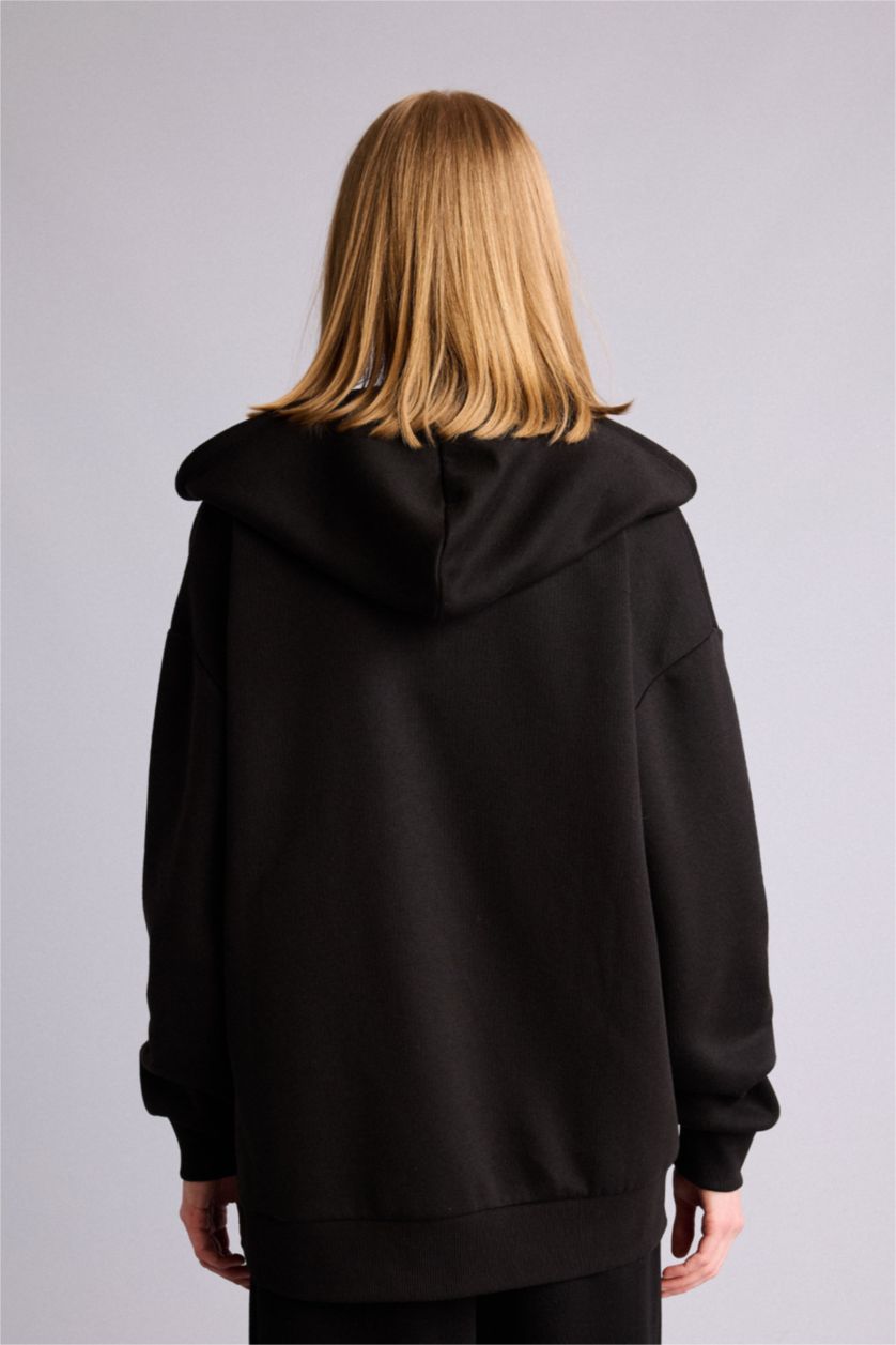 Kadın Siyah Oversıze Kalın Kumaş Hırka