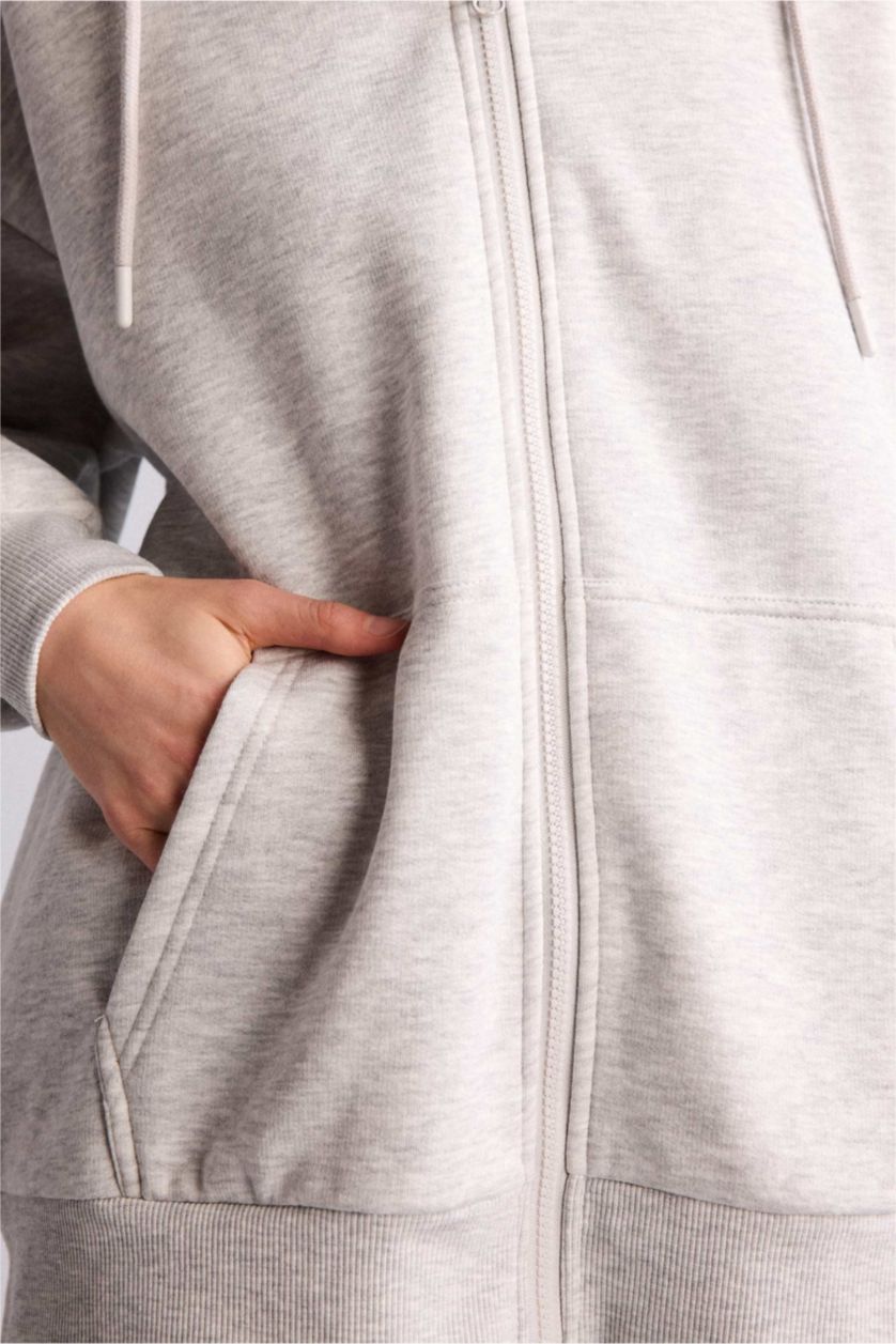Kadın Gri Melanj Oversize Kapüşonlu Sweatshirt
