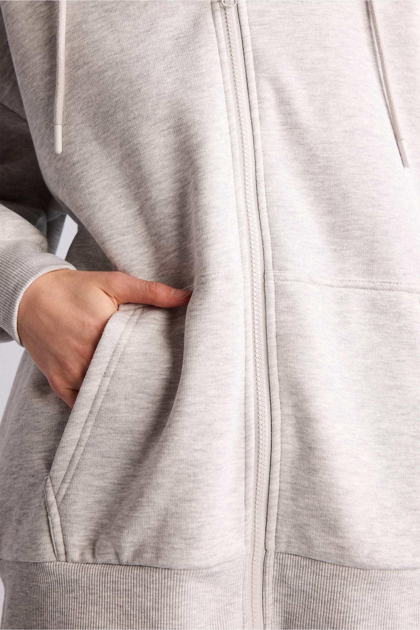 Kadın Gri Melanj Pamuklu Oversize Kapüşonlu Sweatshirt