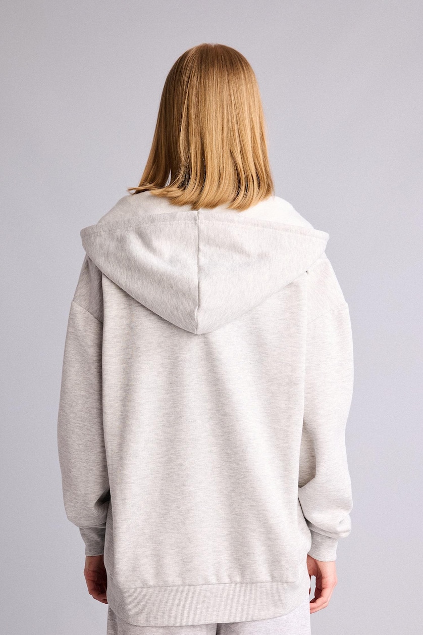 Kadın Gri Melanj Pamuklu Oversize Kapüşonlu Sweatshirt