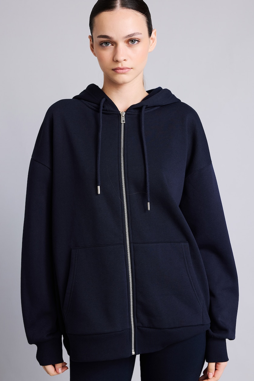 Kadın Lacivert Pamuklu Oversize Kapüşonlu Sweatshirt