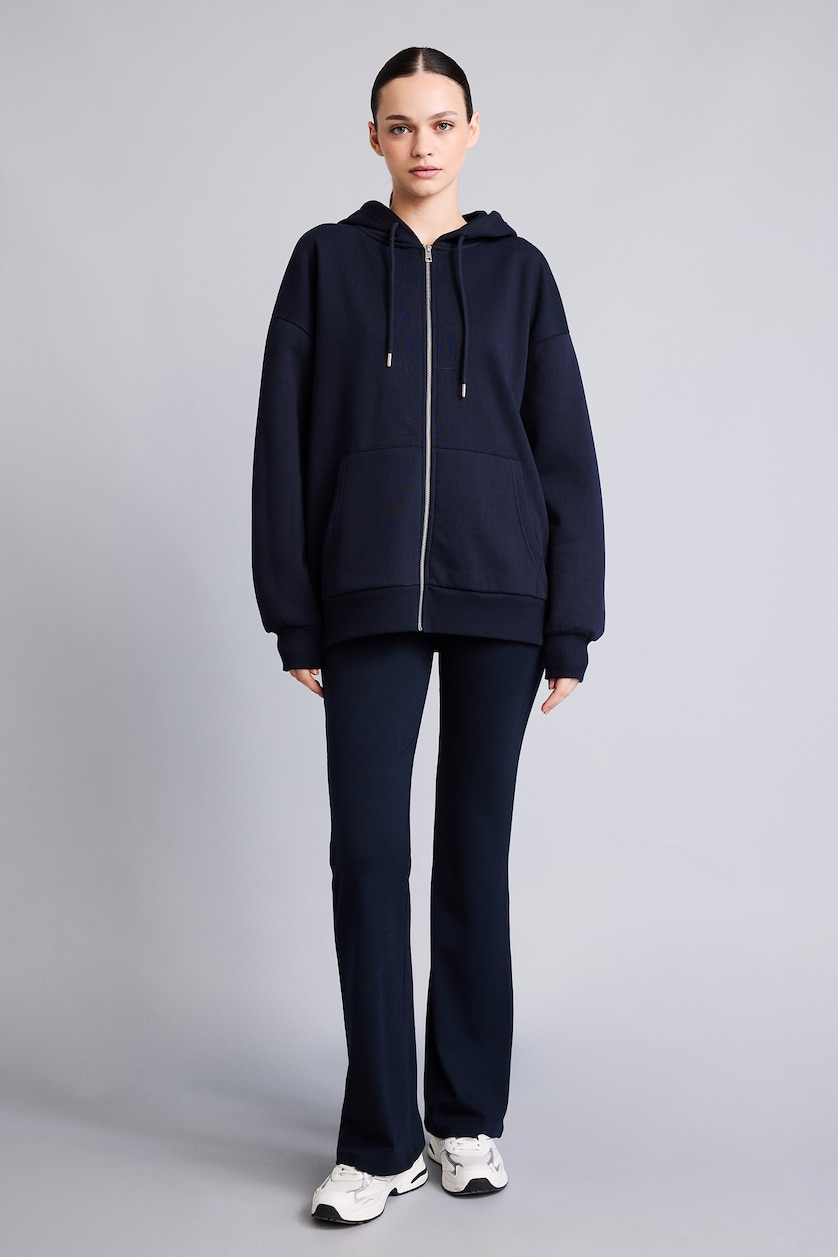 Kadın Lacivert Pamuklu Oversize Kapüşonlu Sweatshirt