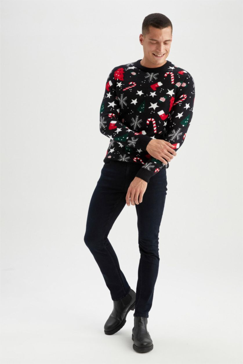 Мужчины Синий Пуловер стандартного кроя