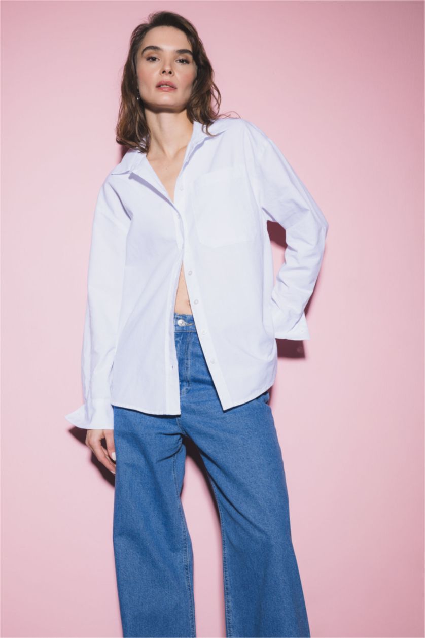 FEMME Blanc Chemises à manches longues Oxford Col De Chemise Avec Poche