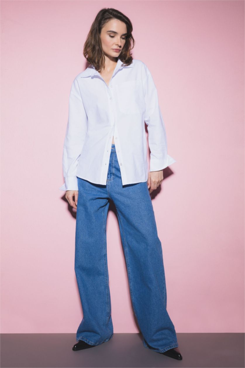 FEMME Blanc Chemises à manches longues Oxford Col De Chemise Avec Poche