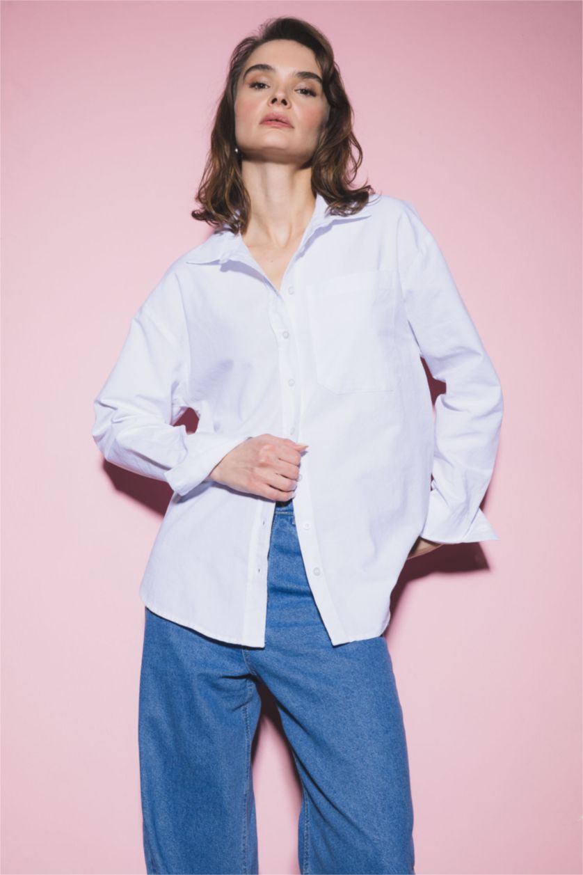 FEMME Blanc Chemises à manches longues Oxford Col De Chemise Avec Poche