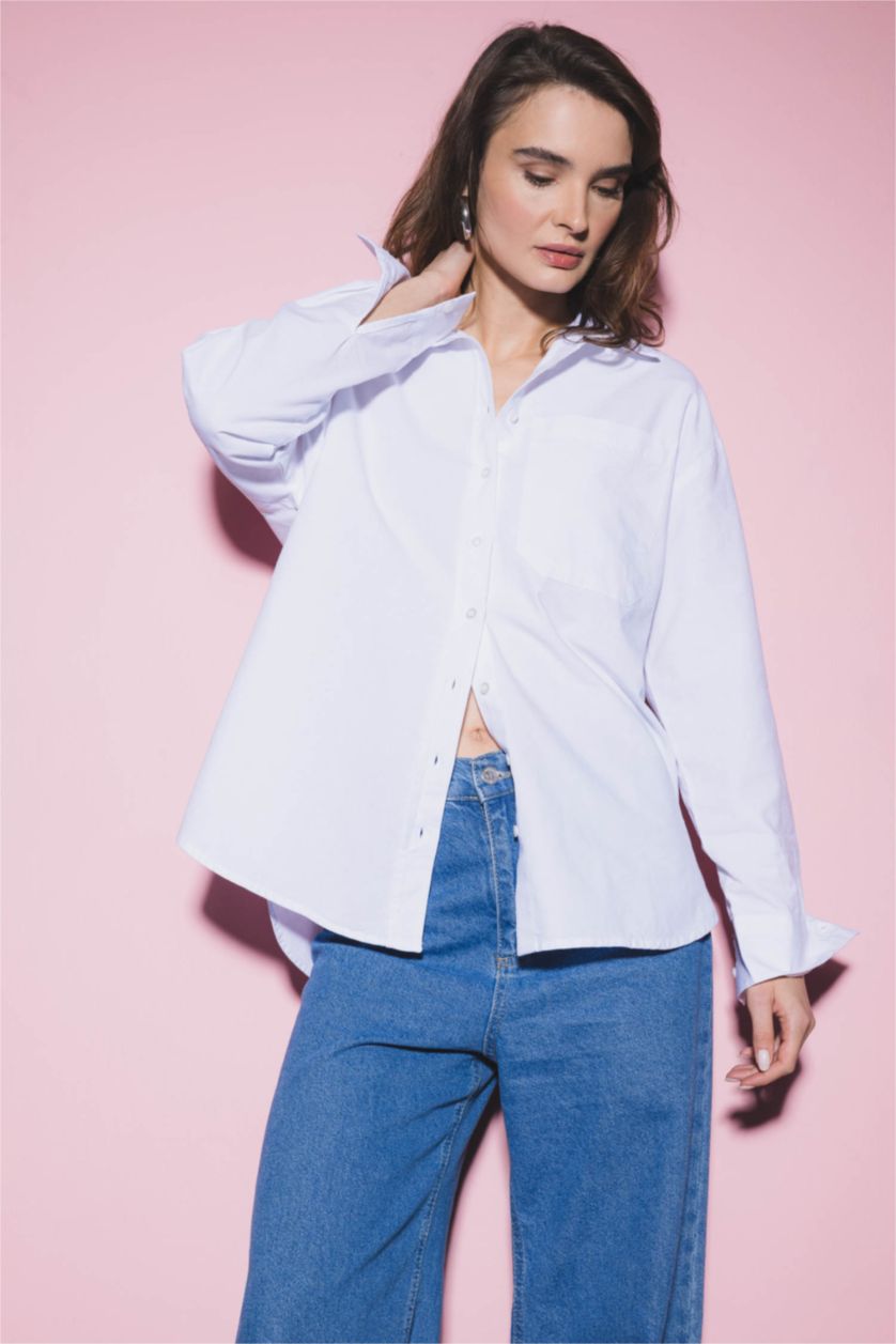 FEMME Blanc Chemises à manches longues Oxford Col De Chemise Avec Poche