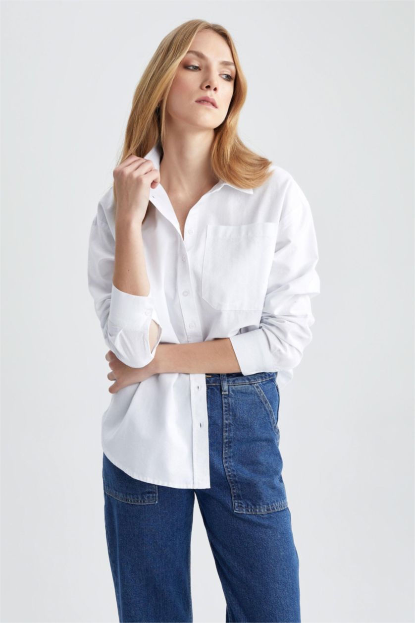 FEMME Blanc Chemises à manches longues Oxford Col De Chemise Avec Poche