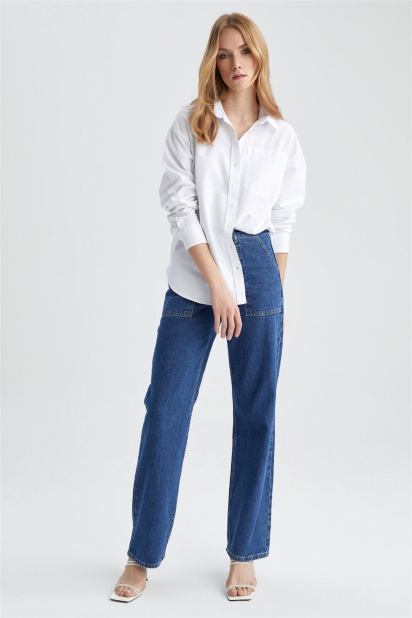 FEMME Blanc Chemises à manches longues Oxford Col De Chemise Avec Poche