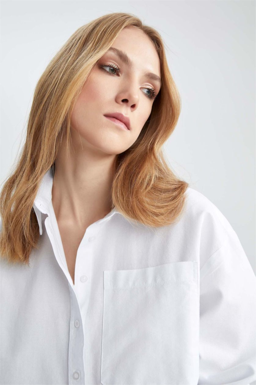 FEMME Blanc Chemises à manches longues Oxford Col De Chemise Avec Poche