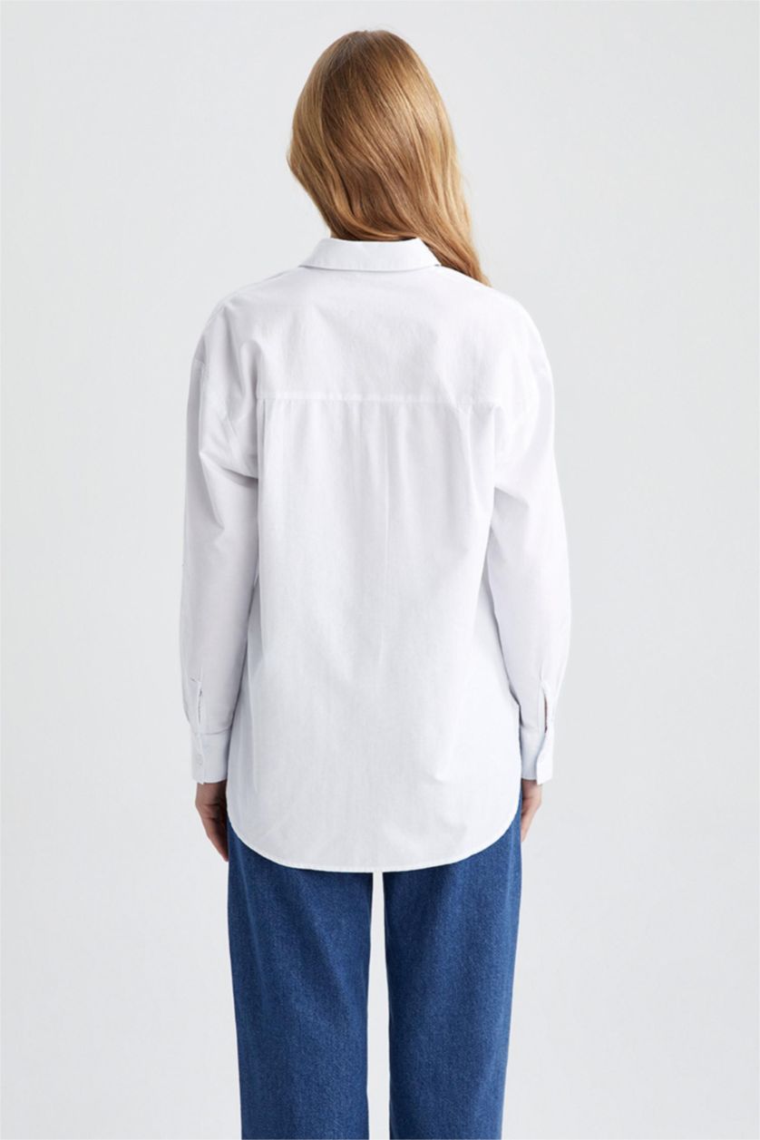 FEMME Blanc Chemises à manches longues Oxford Col De Chemise Avec Poche