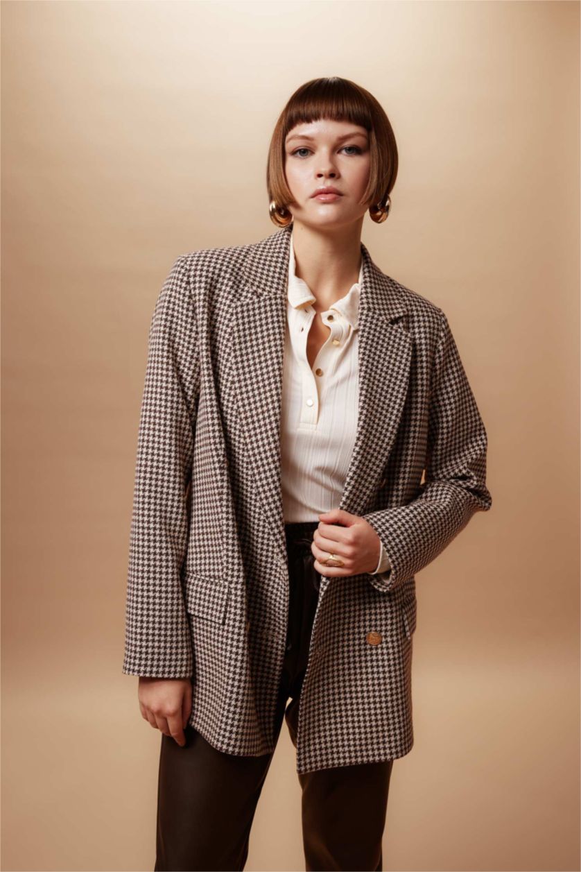 WOMAN Brown Oversize Fit Tweed Blazer