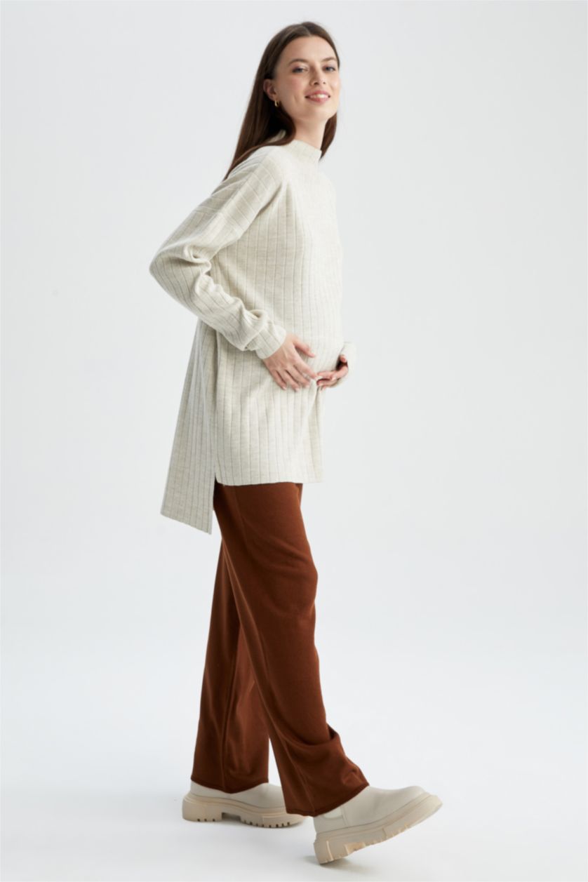 WOMAN Beige Regular Fit Wide Leg Knitwear Maternity Trousers