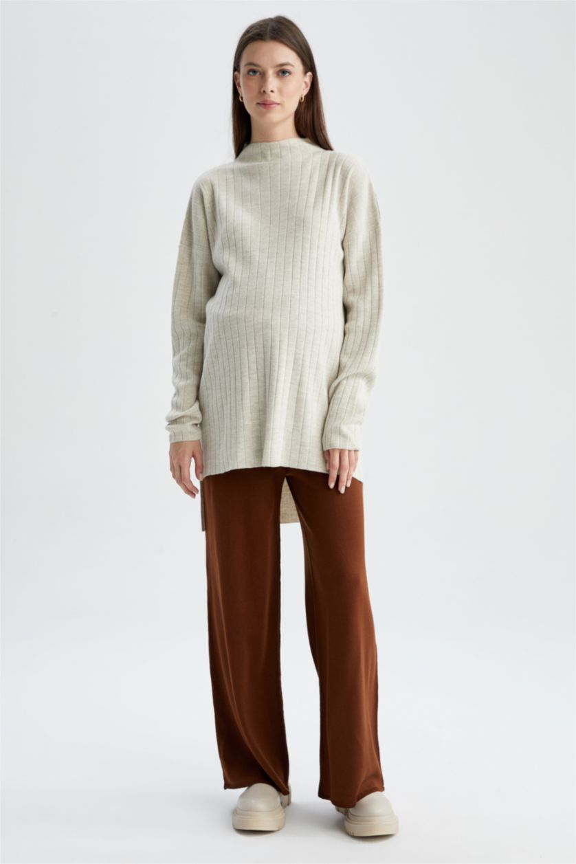 WOMAN Beige Regular Fit Wide Leg Knitwear Maternity Trousers