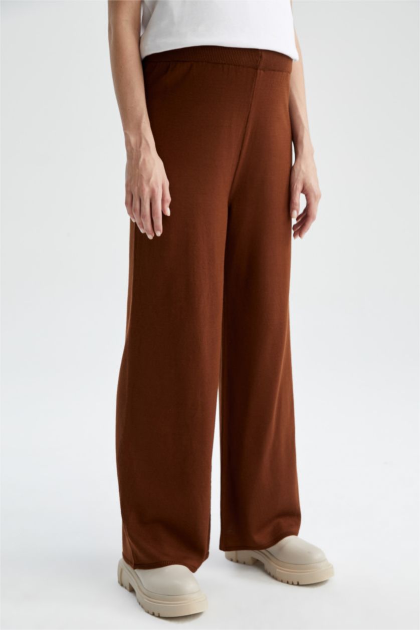 WOMAN Beige Regular Fit Wide Leg Knitwear Maternity Trousers