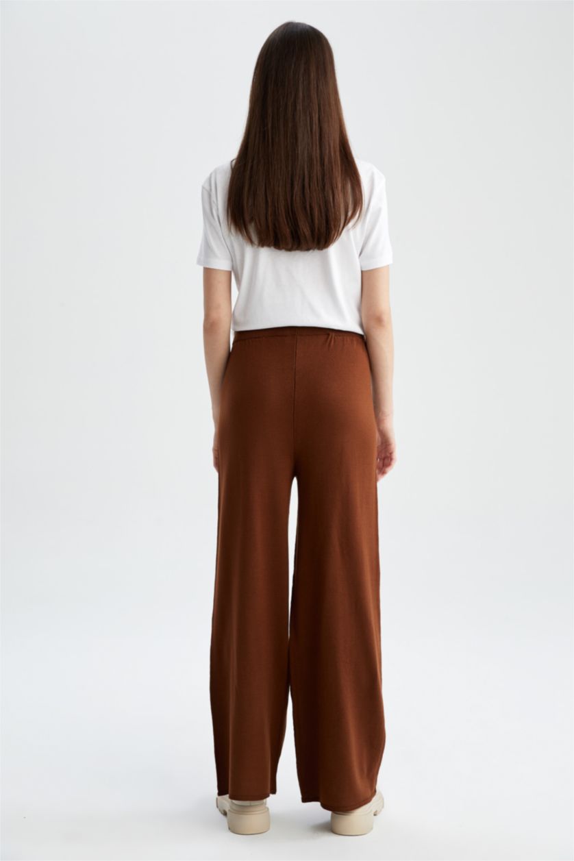 WOMAN Beige Regular Fit Wide Leg Knitwear Maternity Trousers