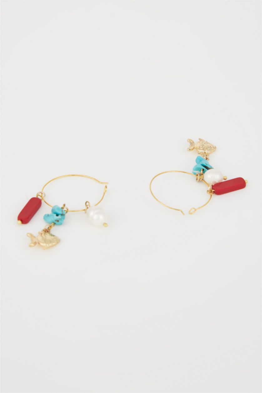 Kadın Altın Renkli Boncuklu Halka Küpe