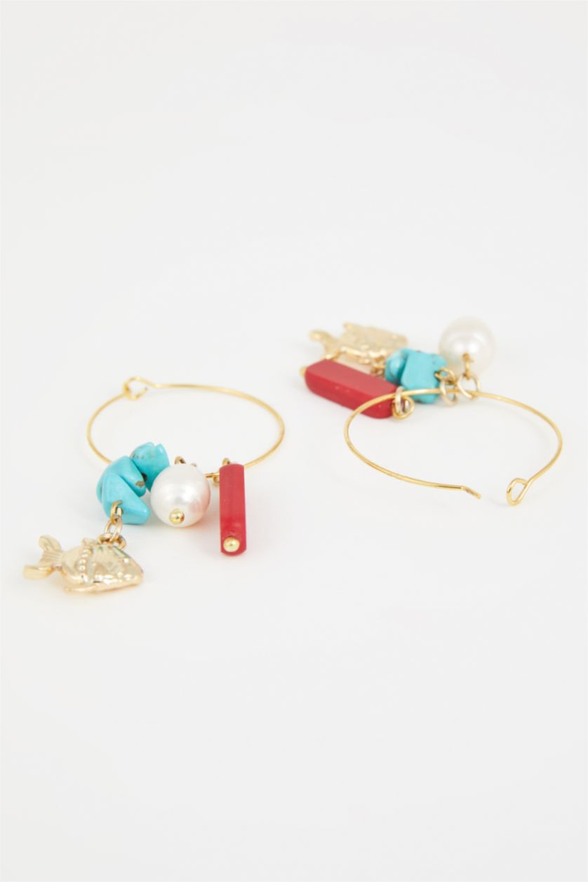 Kadın Altın Renkli Boncuklu Halka Küpe