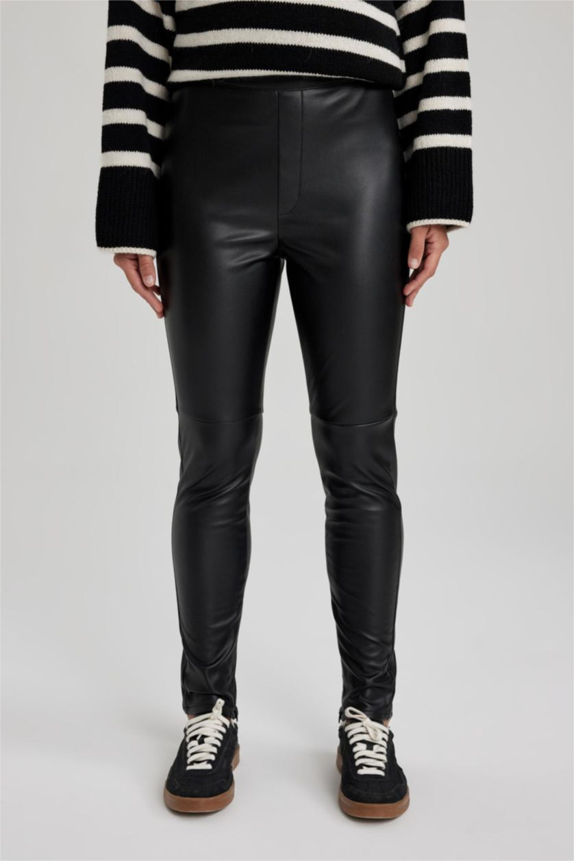 FEMME Noir Leggings Taille Haute En Simili-Cuir