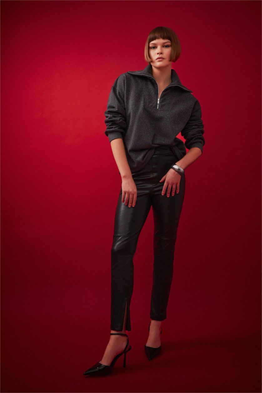 FEMME Noir Leggings Taille Haute En Simili-Cuir