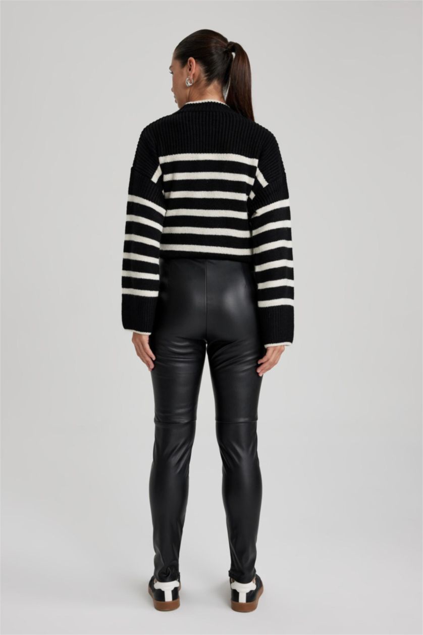 FEMME Noir Leggings Taille Haute En Simili-Cuir