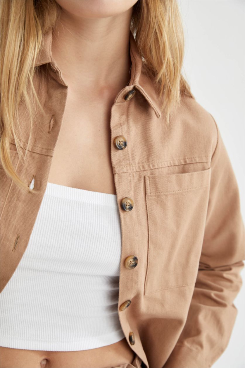 WOMAN Brown Oversize Fit Gabardine Long Sleeve Shirt