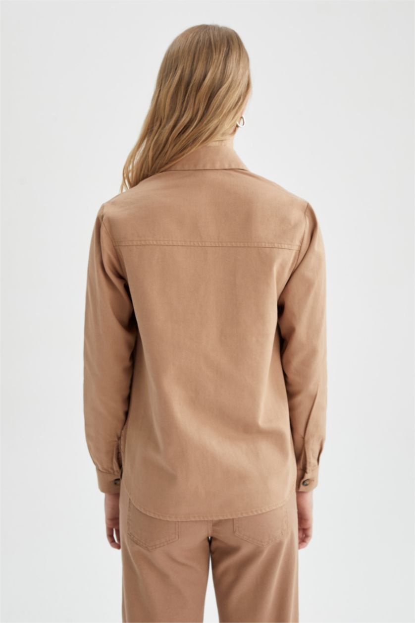 WOMAN Brown Oversize Fit Gabardine Long Sleeve Shirt