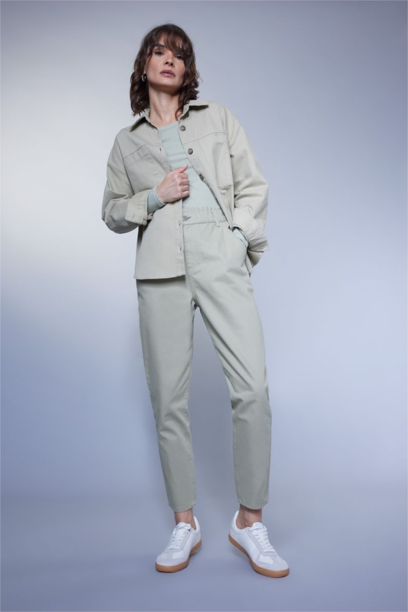 نساء ميلانج نعناعي قميص كم طويل جبردين اوفر سايز  بياقة قميص