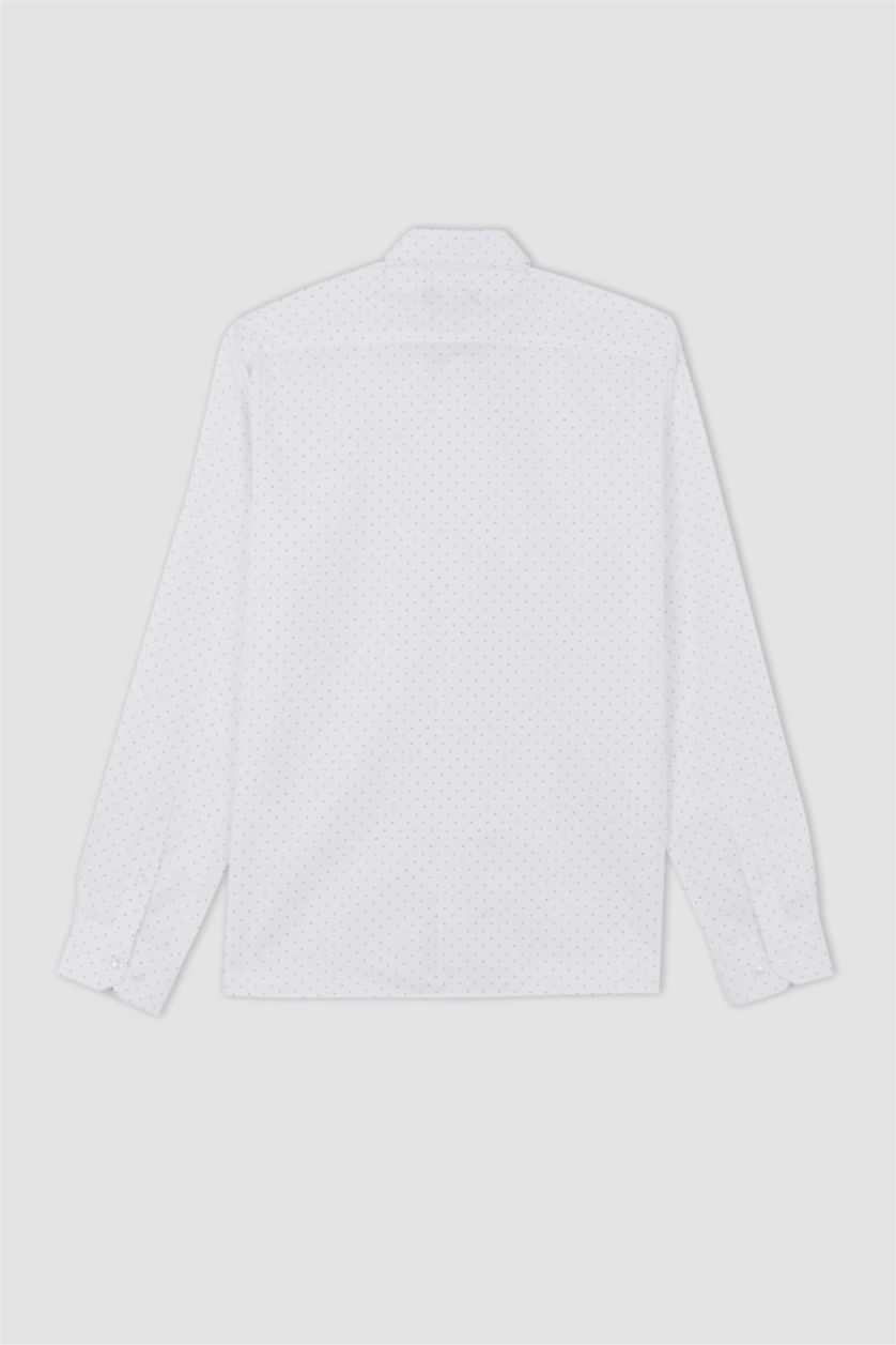 رجالي أبيض قميص بأكمام طويلة مطبوع مودرن فيت بياقة بولو