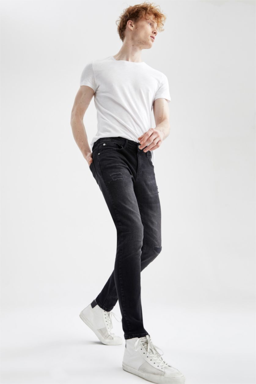 Man Black Skinny Comfort Fit Narrow Leg Jean Trousers