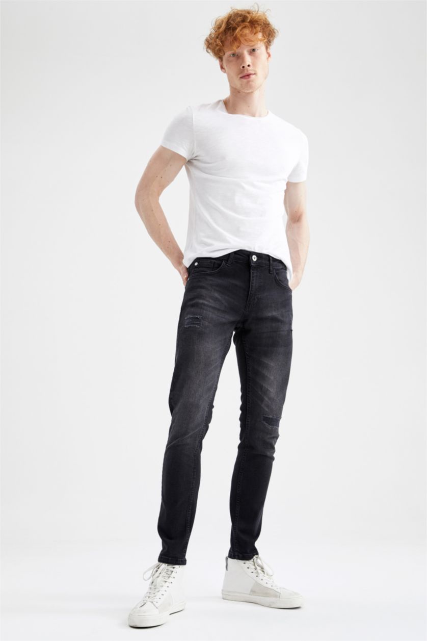 Man Black Skinny Comfort Fit Narrow Leg Jean Trousers